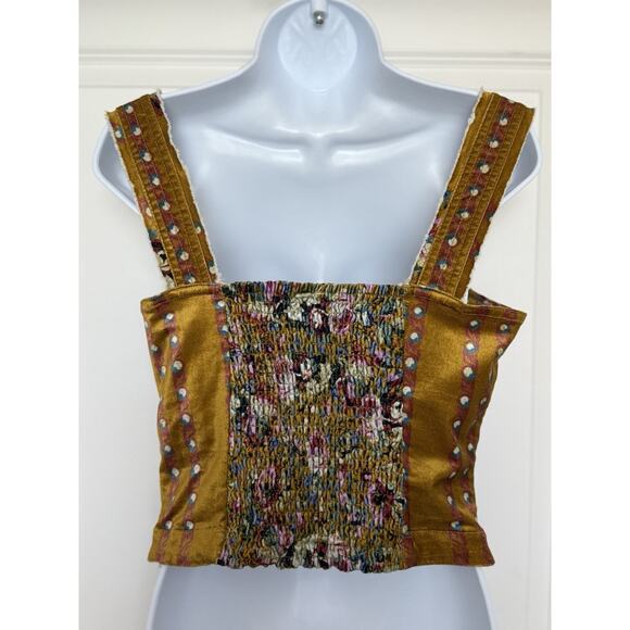 Anthropologie PILCRO Corset Seamed Floral Velvet Mustard‎ Tank Top Size 6 EUC - Picture 6 of 16